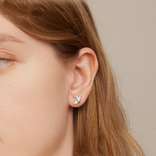 ムーン × パール × ジルコン ピアス｜S925シルバー プラチナメッキ