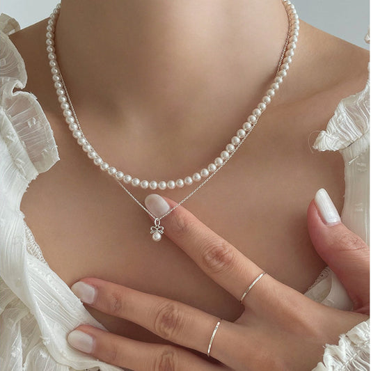 リボン × パール ネックレス｜S925シルバー 18Kゴールドメッキ