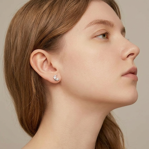 ムーン × パール × ジルコン ピアス｜S925シルバー プラチナメッキ